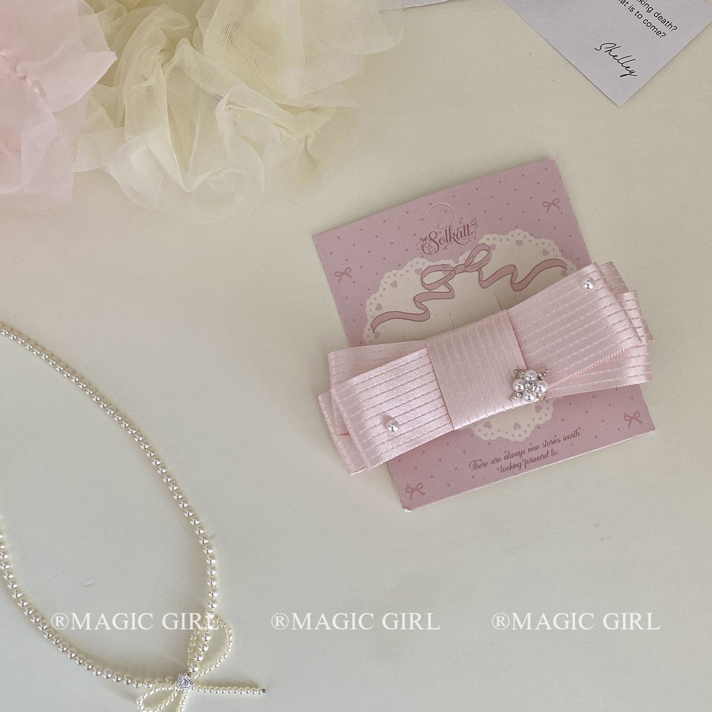 Sweet Bow Tie Banana Clip Hairpin For Women In Natural Pink Featuring Cloth Material And Artificial Pearl Inlay