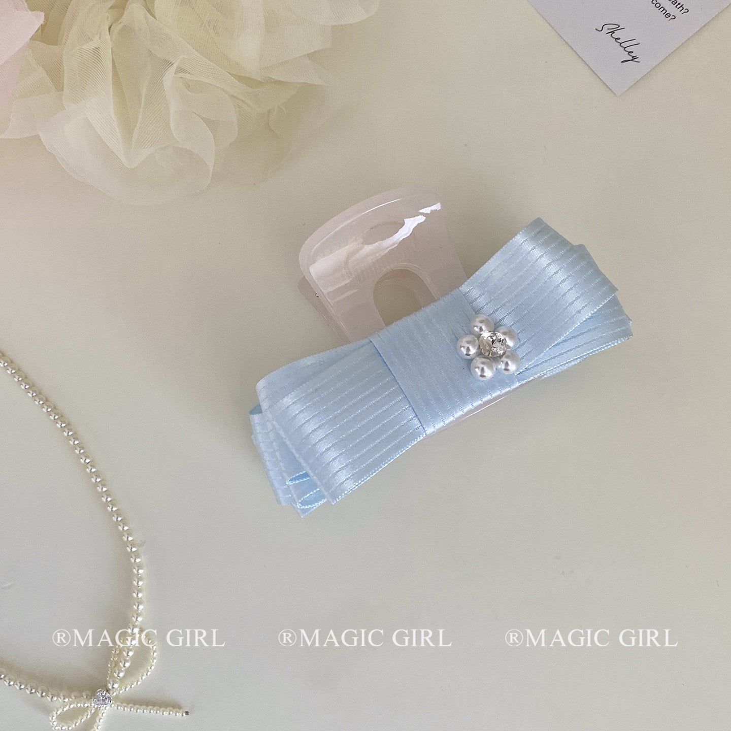 Sweet Bow Tie Banana Clip Hairpin For Women In Natural Pink Featuring Cloth Material And Artificial Pearl Inlay