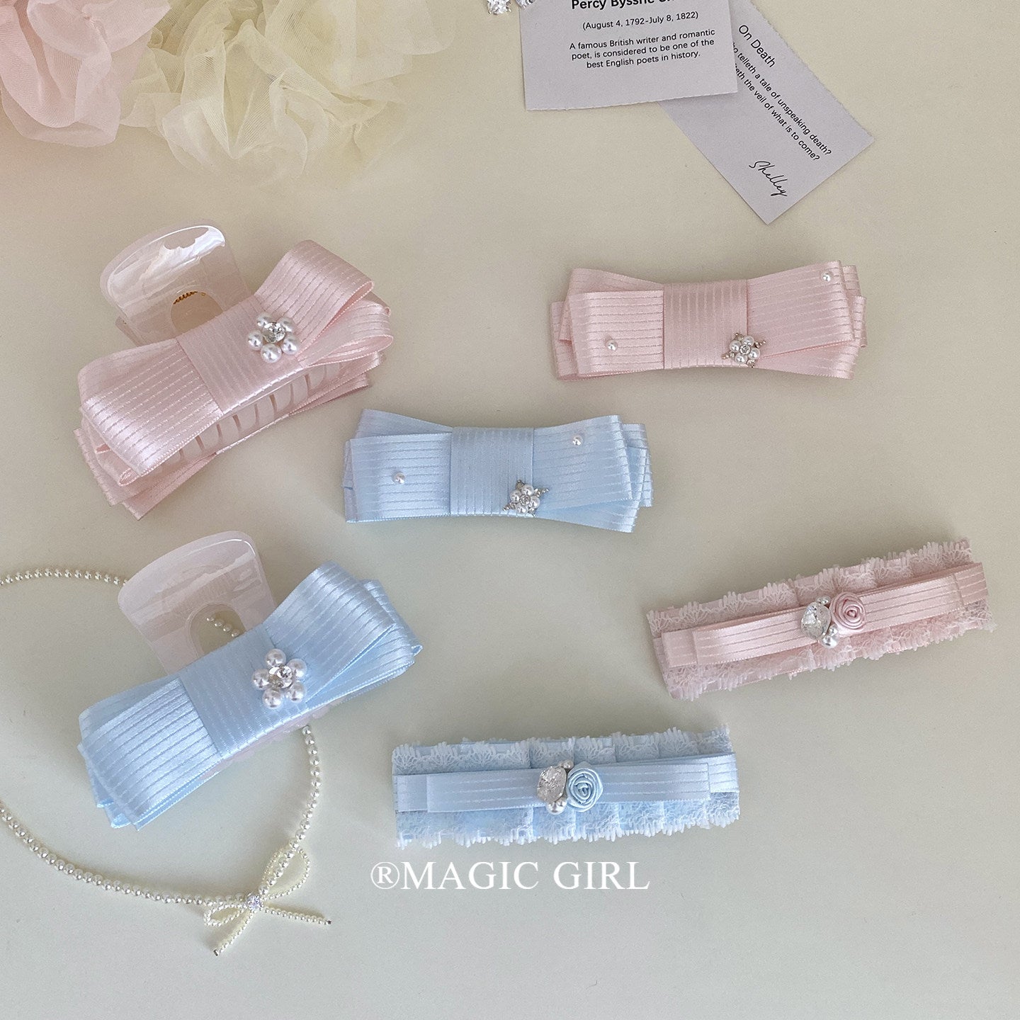 Sweet Bow Tie Banana Clip Hairpin For Women In Natural Pink Featuring Cloth Material And Artificial Pearl Inlay