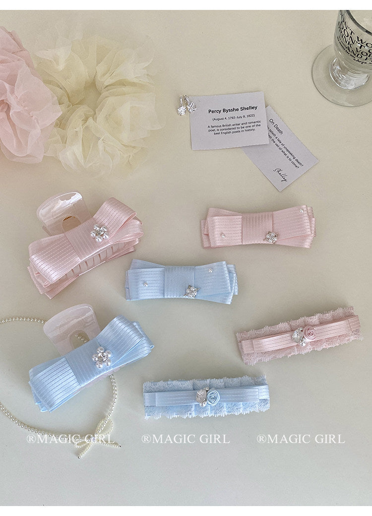 Sweet Bow Tie Banana Clip Hairpin For Women In Natural Pink Featuring Cloth Material And Artificial Pearl Inlay