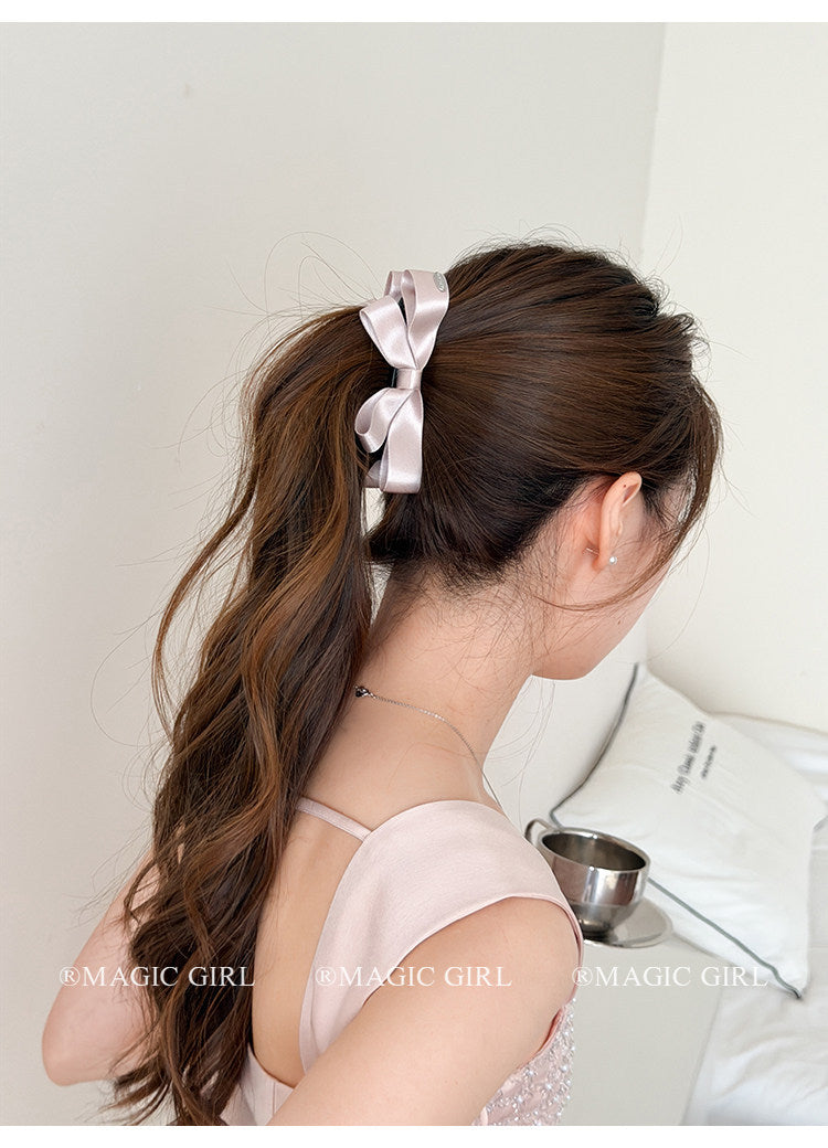 New Style Bow Tie Banana Clip Hairpin For Women In Dyed Black Satin, Perfect For Spring