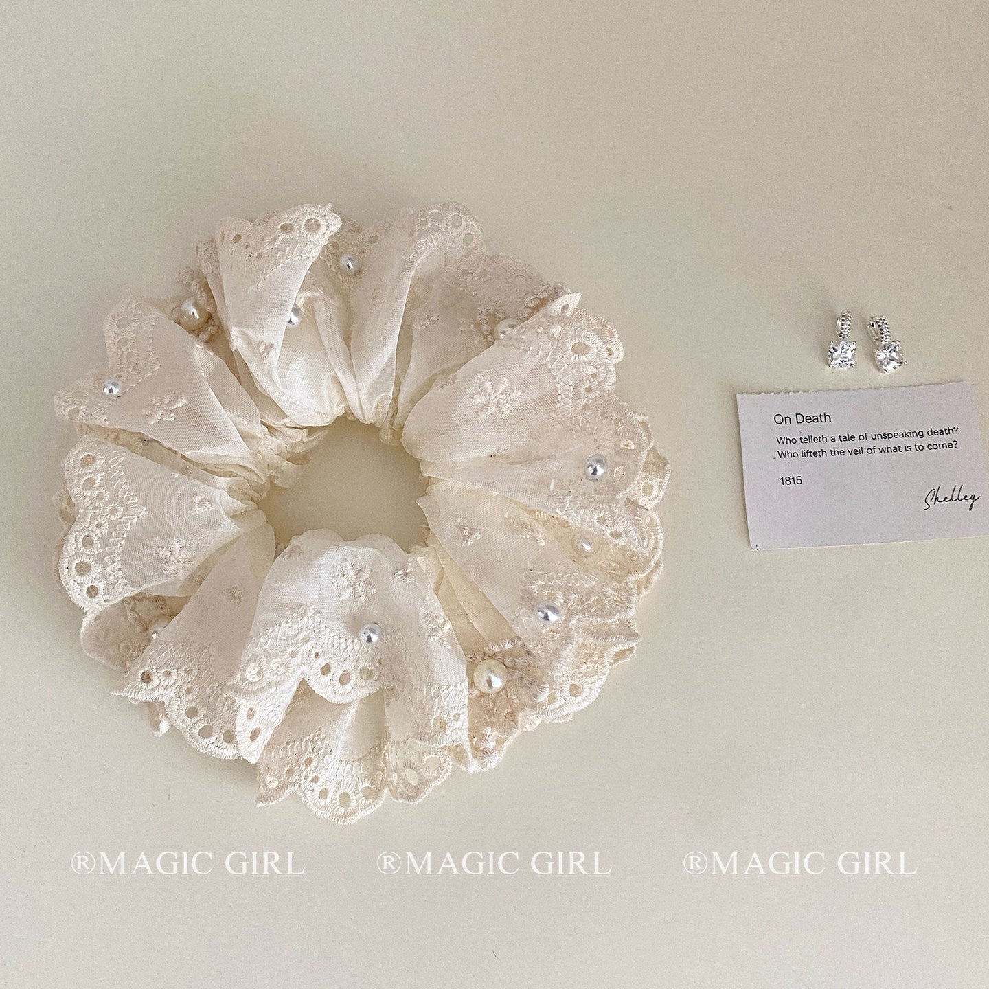 French Style Pearl Lace Scrunchie For Women In Elegant Beige Hair Accessory