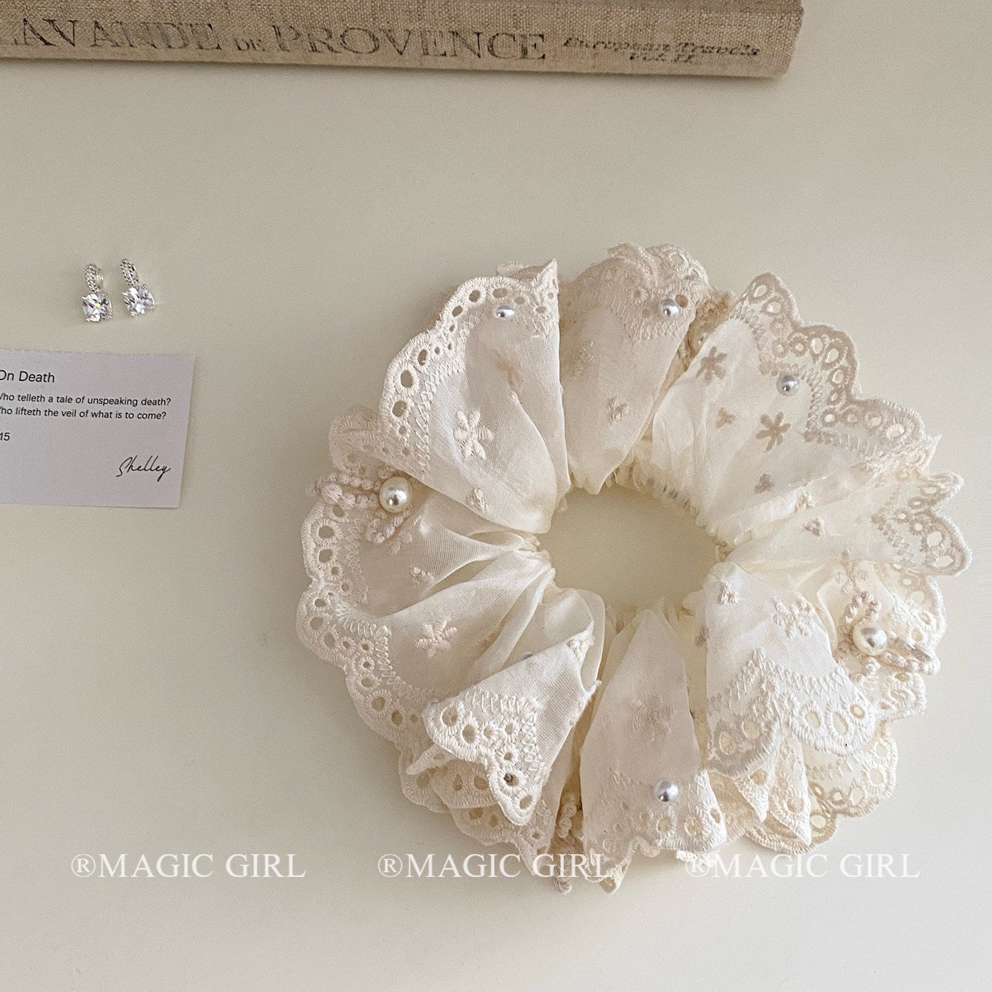 French Style Pearl Lace Scrunchie For Women In Elegant Beige Hair Accessory