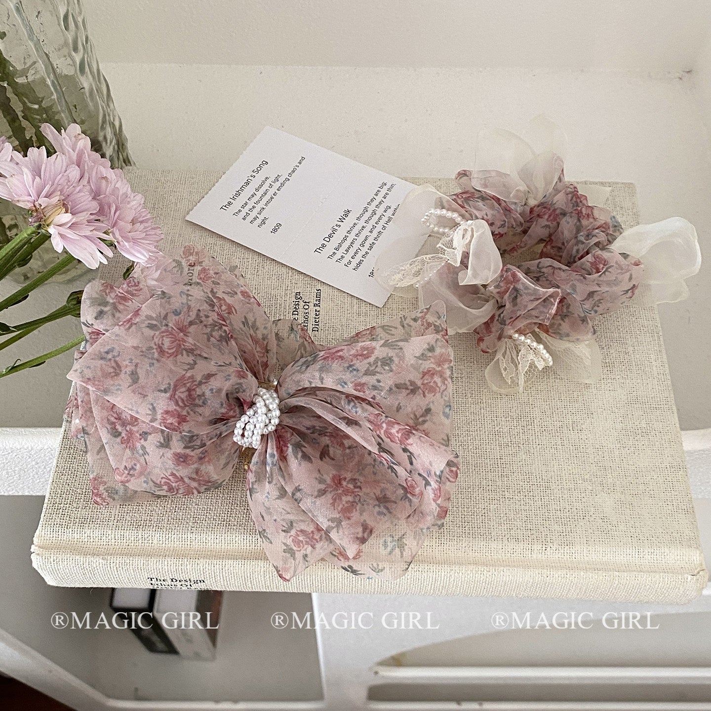 Ditsy Floral New Style Banana Clip Hairpin For Women In Gauze Material With Artificial Pearl, Perfect For Spring