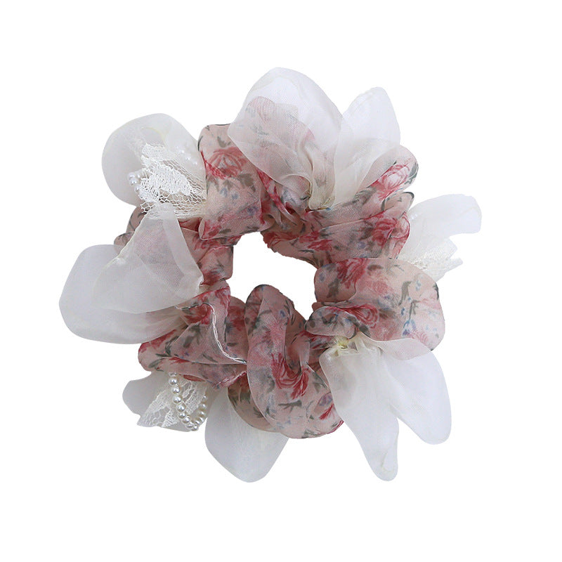 Ditsy Floral New Style Banana Clip Hairpin For Women In Gauze Material With Artificial Pearl, Perfect For Spring