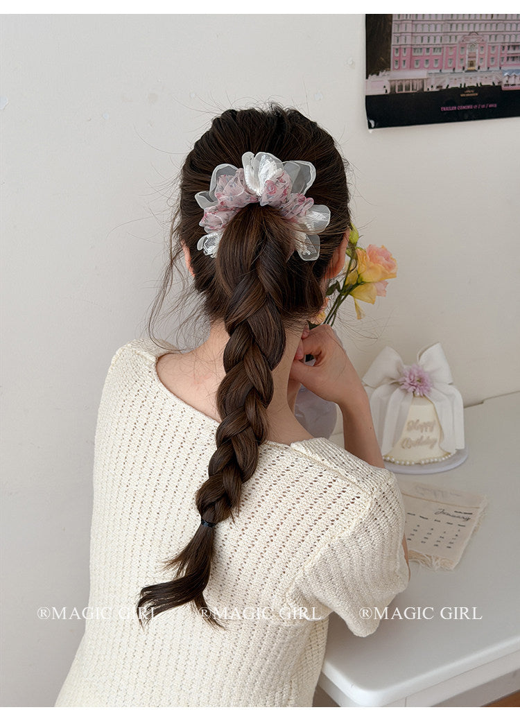 Ditsy Floral New Style Banana Clip Hairpin For Women In Gauze Material With Artificial Pearl, Perfect For Spring