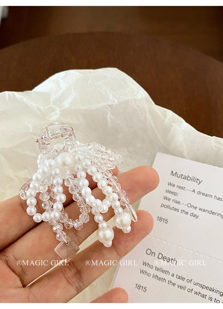 Fairy Style Bow Tie Hair Claws For Women With Imitation Pearl Material Hairpin