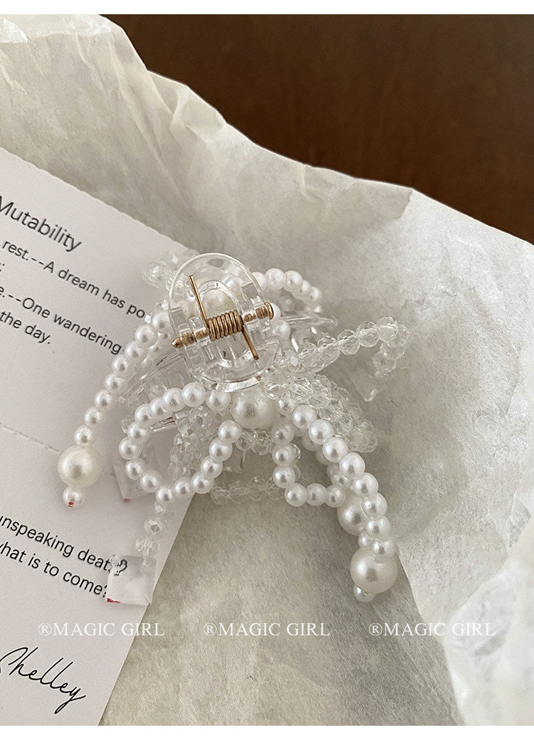 Fairy Style Bow Tie Hair Claws For Women With Imitation Pearl Material Hairpin