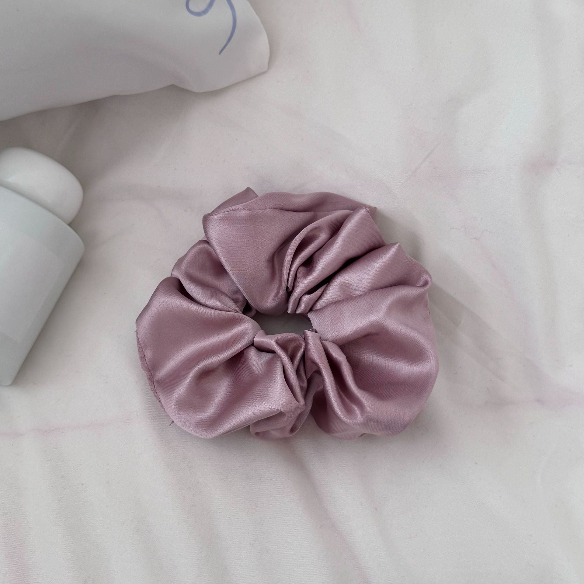 New Style Geometric Satin Scrunchie For Women In Natural Pink, Perfect Winter Hair Accessory