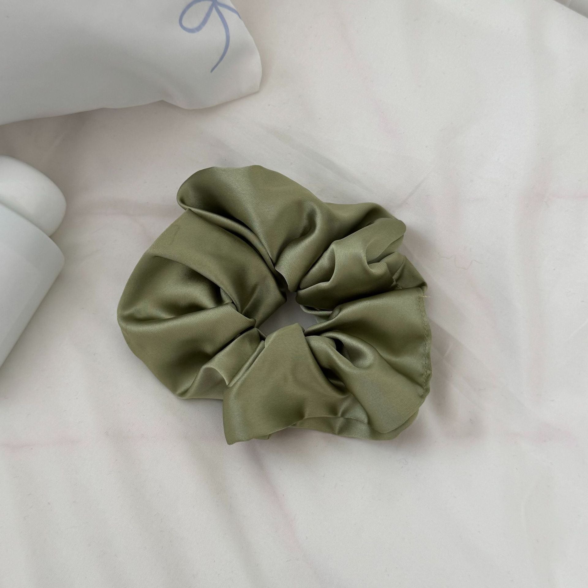New Style Geometric Satin Scrunchie For Women In Natural Pink, Perfect Winter Hair Accessory