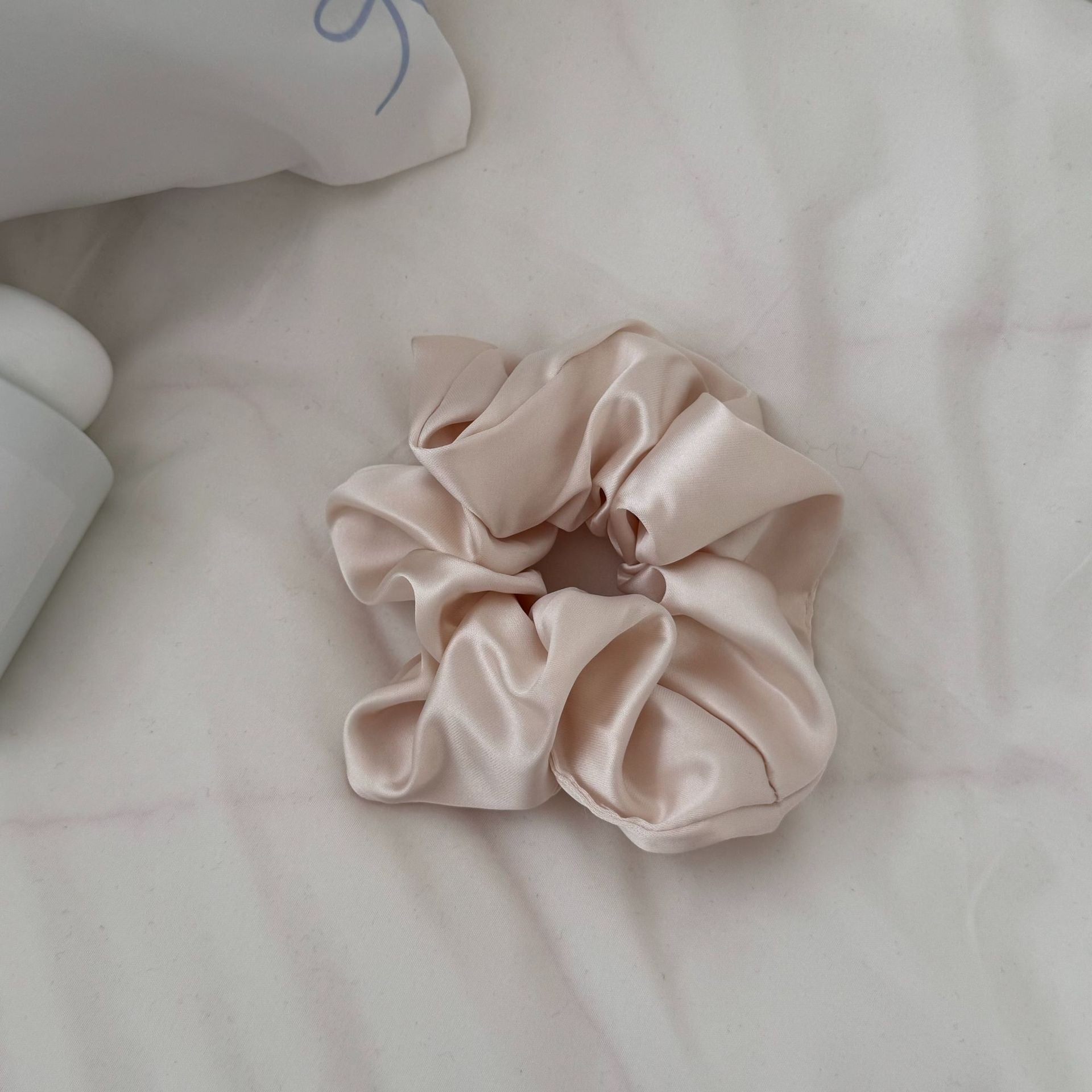 New Style Geometric Satin Scrunchie For Women In Natural Pink, Perfect Winter Hair Accessory