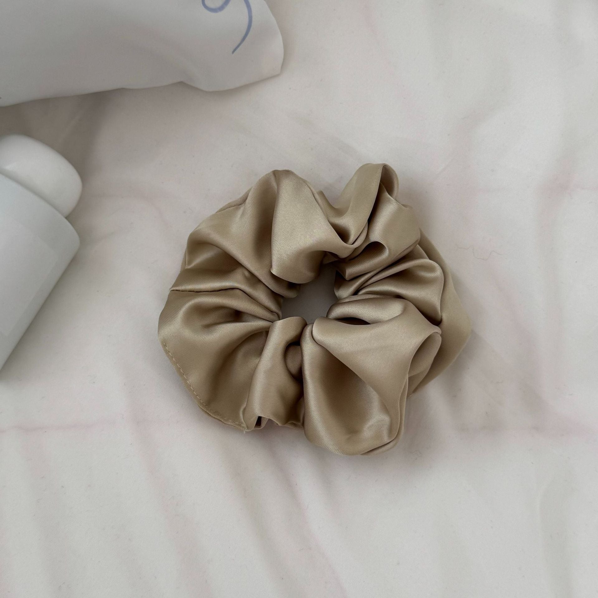 New Style Geometric Satin Scrunchie For Women In Natural Pink, Perfect Winter Hair Accessory