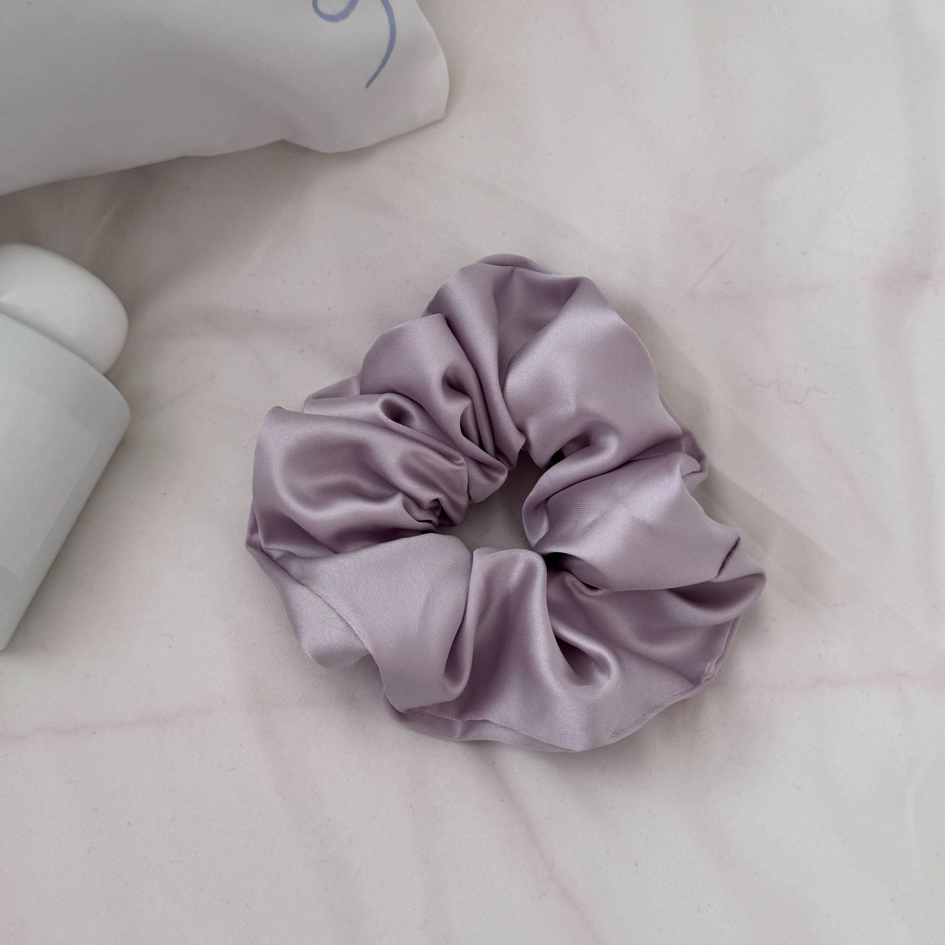 New Style Geometric Satin Scrunchie For Women In Natural Pink, Perfect Winter Hair Accessory
