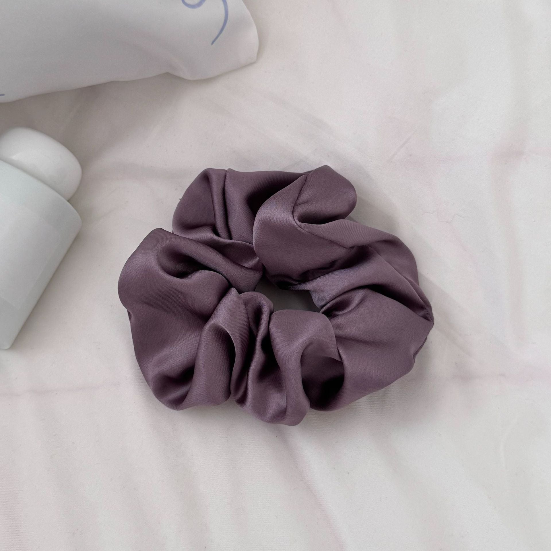 New Style Geometric Satin Scrunchie For Women In Natural Pink, Perfect Winter Hair Accessory