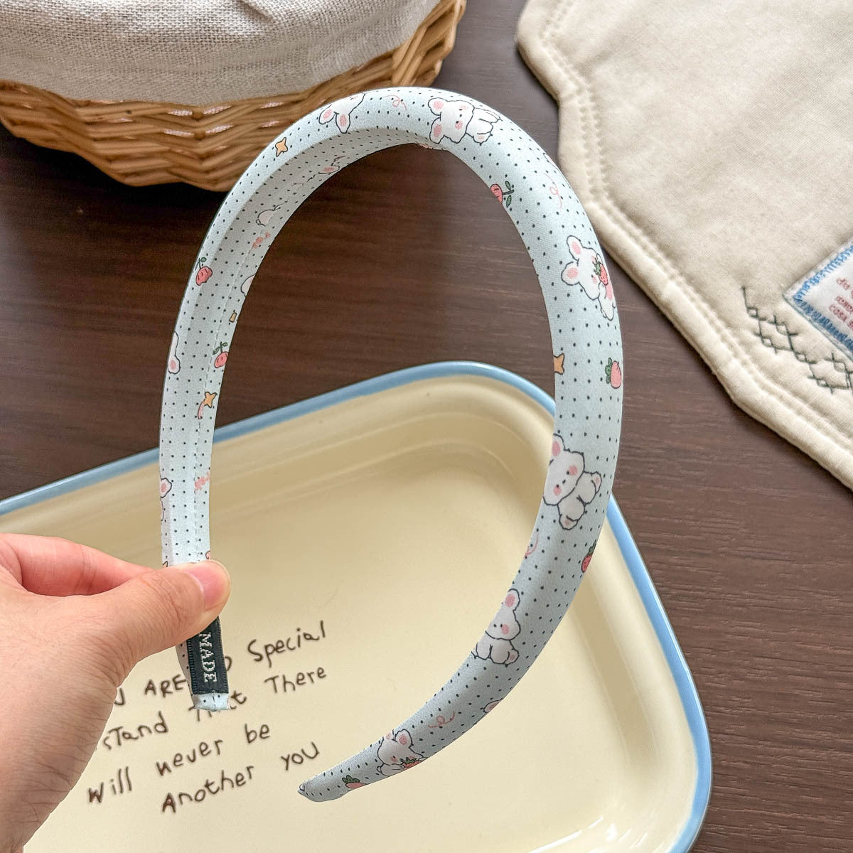 Cute Rabbit Hair Band For Girls In Blue, Made Of Soft Cloth, Perfect For Summer Wear