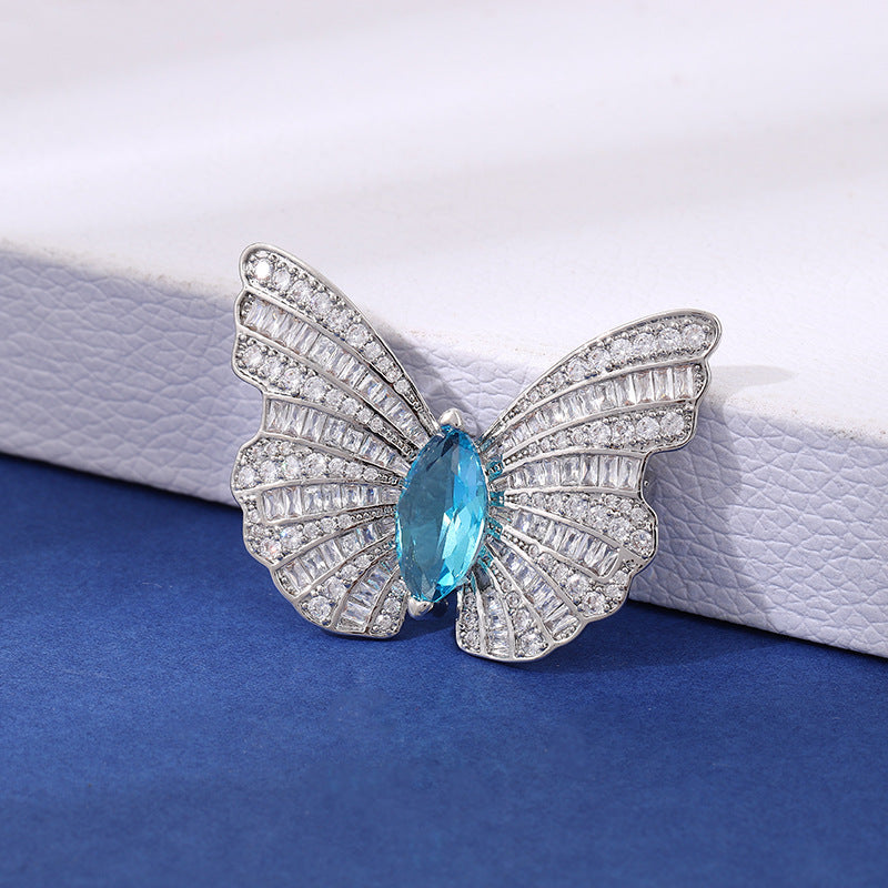 Butterfly Pin In Silver Copper Featuring Crystal Inlay Craftsmanship