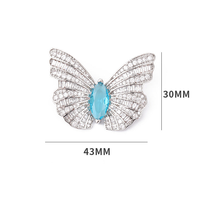 Butterfly Pin In Silver Copper Featuring Crystal Inlay Craftsmanship