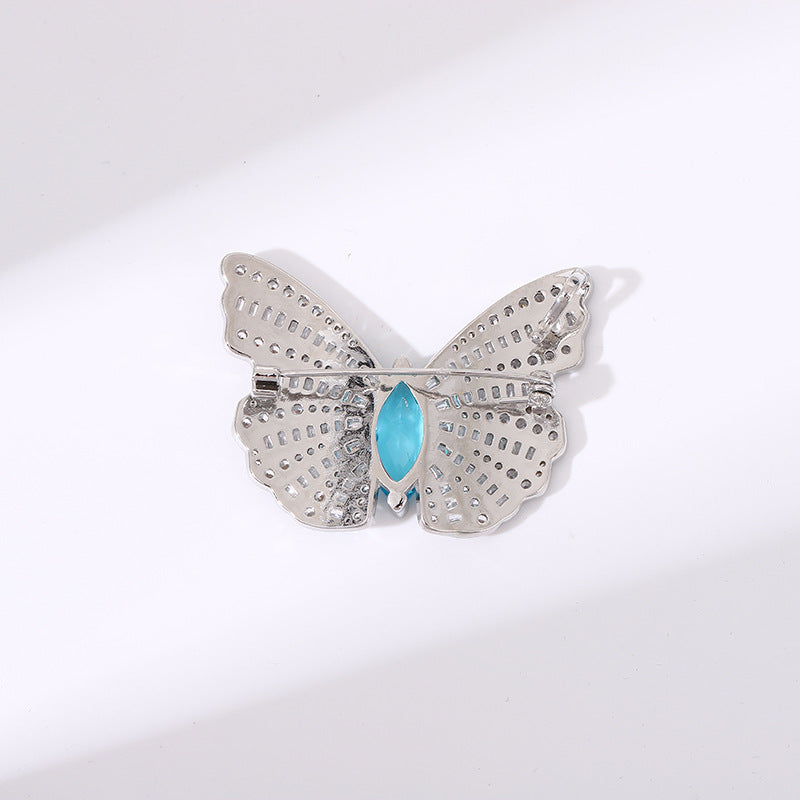 Butterfly Pin In Silver Copper Featuring Crystal Inlay Craftsmanship