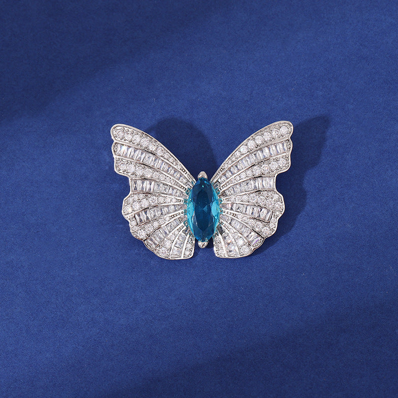 Butterfly Pin In Silver Copper Featuring Crystal Inlay Craftsmanship