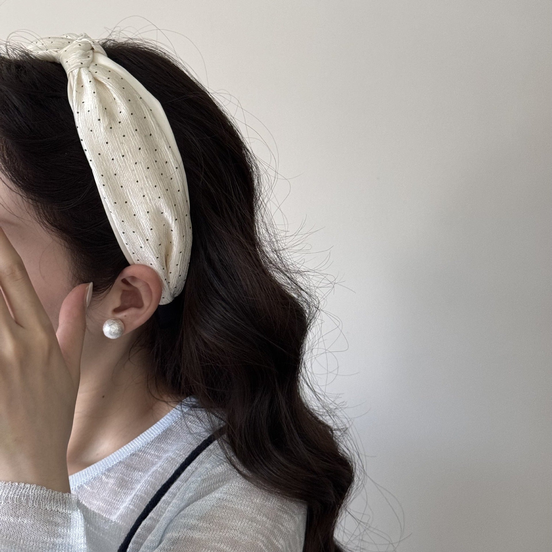 Modern Style Polka Dots Hair Band For Women In Natural Pink, Cotton Material, Perfect For Summer