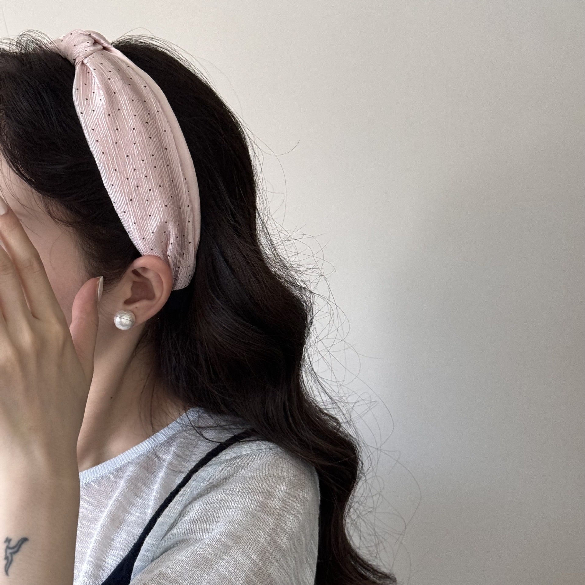 Modern Style Polka Dots Hair Band For Women In Natural Pink, Cotton Material, Perfect For Summer
