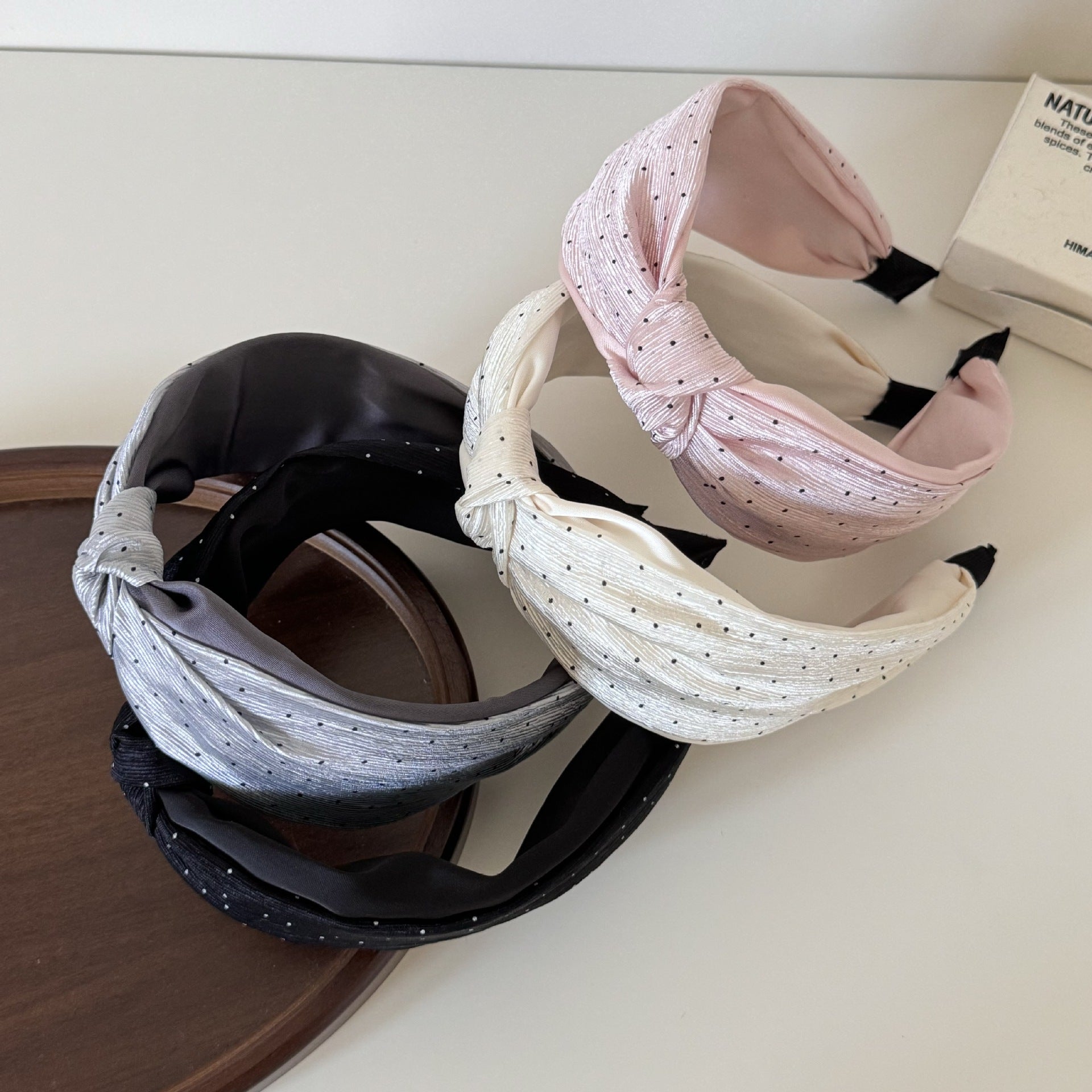 Modern Style Polka Dots Hair Band For Women In Natural Pink, Cotton Material, Perfect For Summer