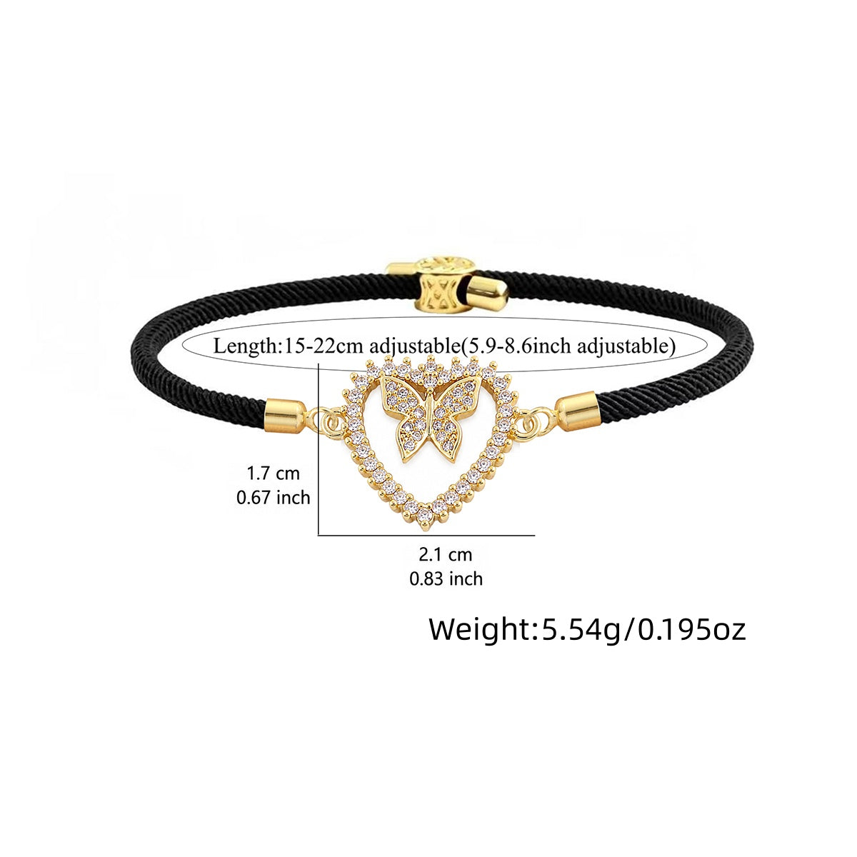 Elegant Heart Shape Braid Drawstring Bracelet For Women In White Nylon With Zircon Inlay On Cord String