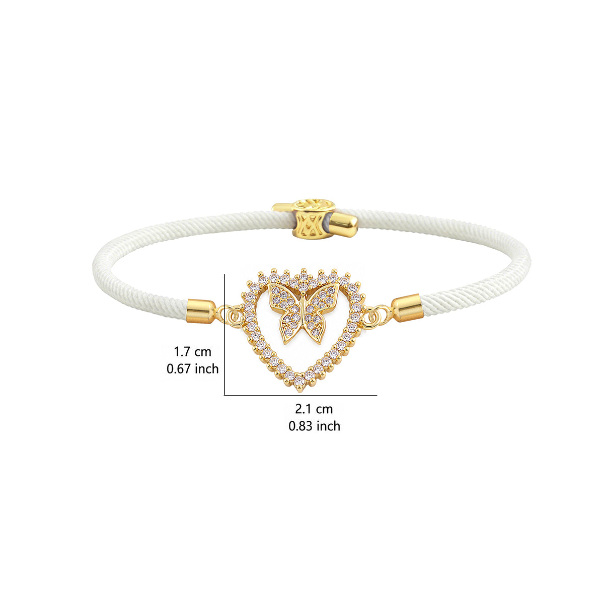 Elegant Heart Shape Braid Drawstring Bracelet For Women In White Nylon With Zircon Inlay On Cord String