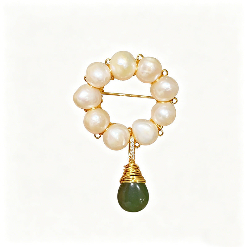 Flowers Pin Made Of Copper Featuring Freshwater Pearl Inlay With Elegant Pearl Craftsmanship