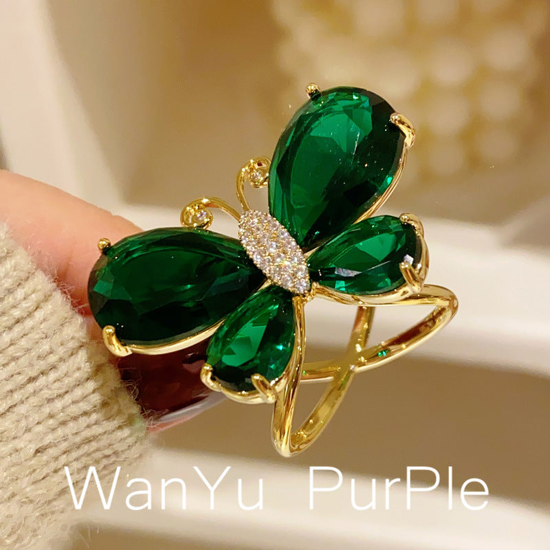 Butterfly Scarf Ring For Women In Copper Featuring May Birthstone Emerald Accent