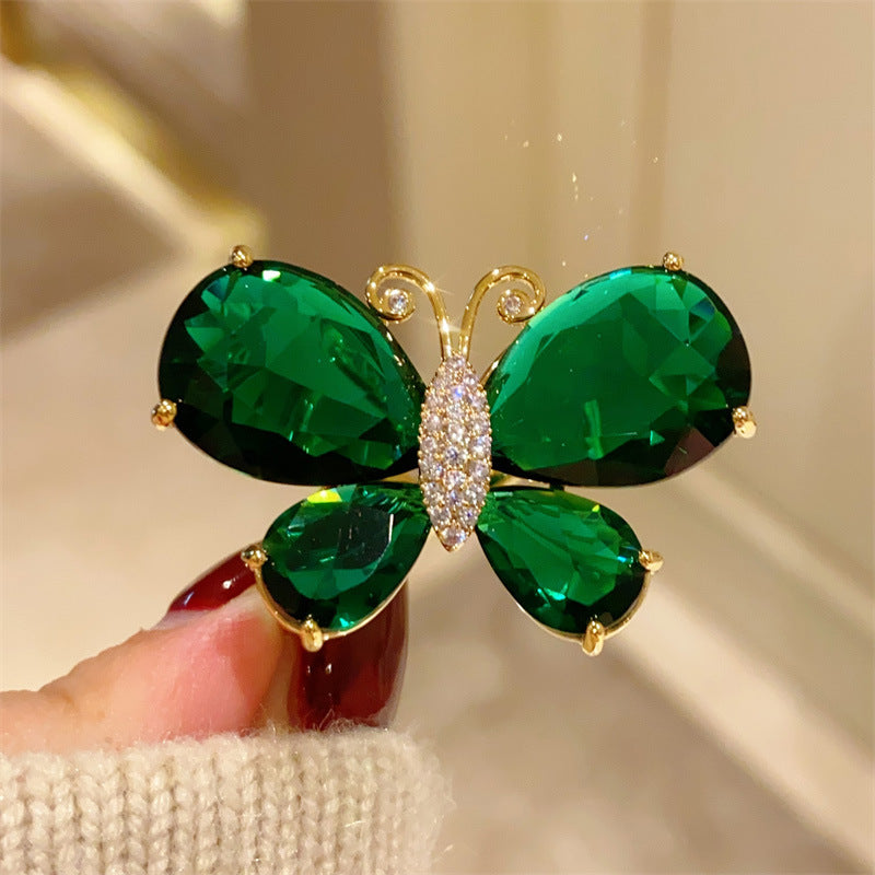 Butterfly Scarf Ring For Women In Copper Featuring May Birthstone Emerald Accent