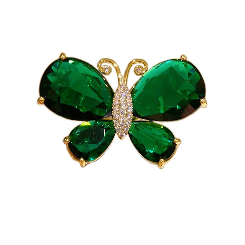 Butterfly Scarf Ring For Women In Copper Featuring May Birthstone Emerald Accent