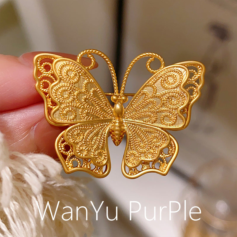 Butterfly Pin Made Of Copper With Electroplated Finish In Gold Color