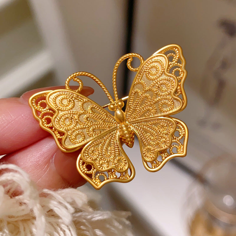 Butterfly Pin Made Of Copper With Electroplated Finish In Gold Color