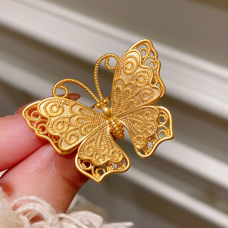 Butterfly Pin Made Of Copper With Electroplated Finish In Gold Color