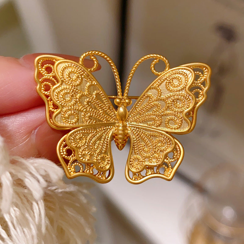 Butterfly Pin Made Of Copper With Electroplated Finish In Gold Color