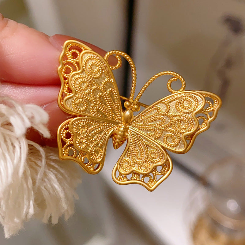 Butterfly Pin Made Of Copper With Electroplated Finish In Gold Color