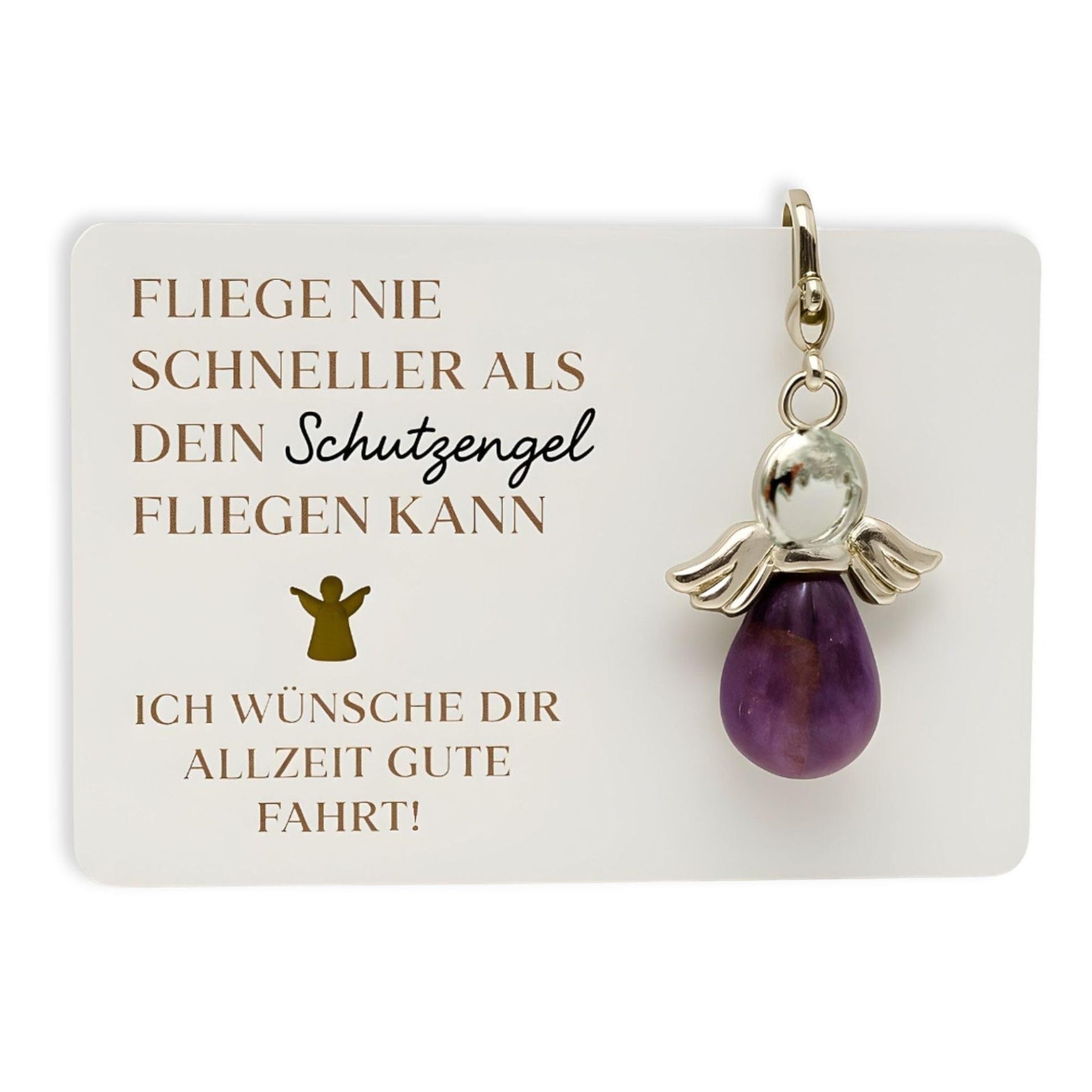 Handmade Purple Angel Wings Key Chain With Natural Stone Featuring February Birthstone Amethyst In Modern Style