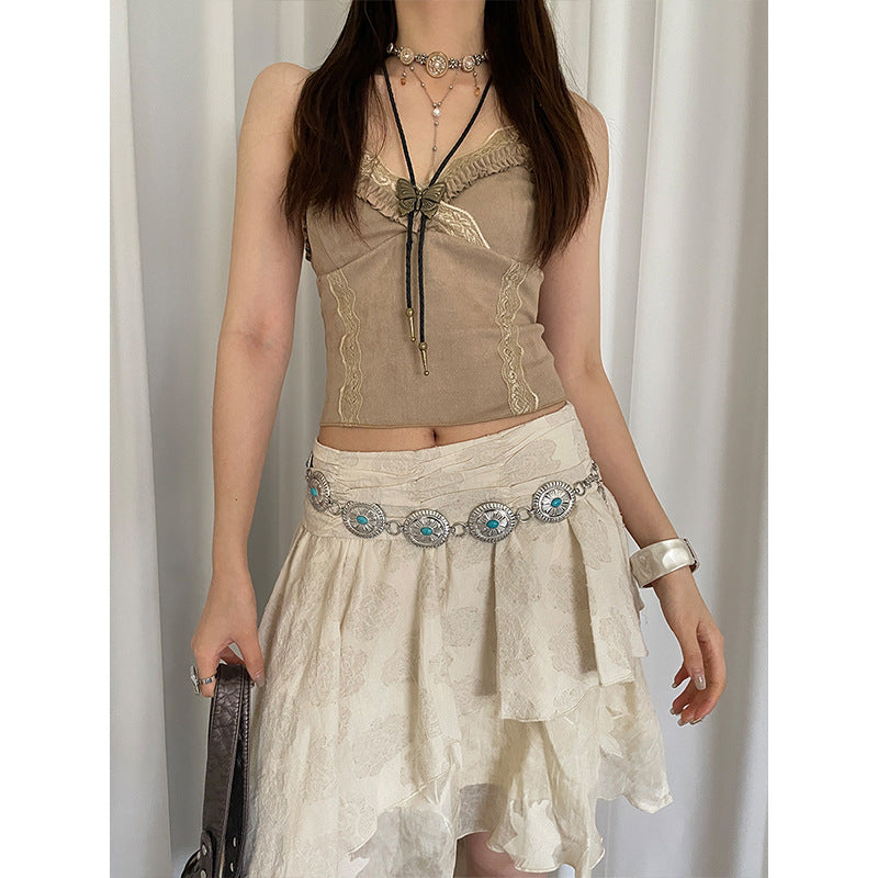 Bohemian Women’s Braided Belt With Flowers Pattern Featuring Pu Leather Automatic Buckle And Braid Surface Finish
