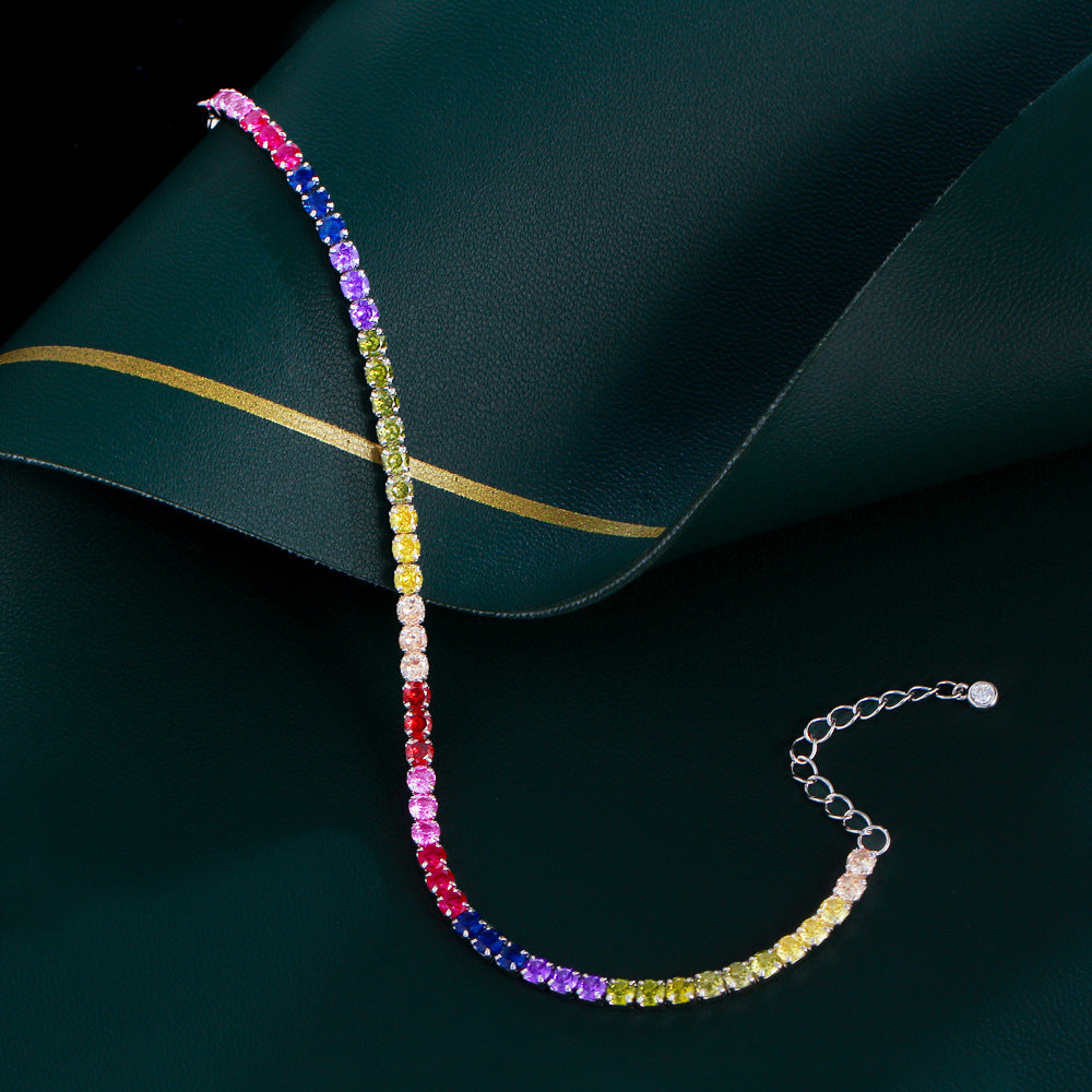 Geometric 925 Sterling Silver Tennis Chain Bracelet For Women In Rainbow Color