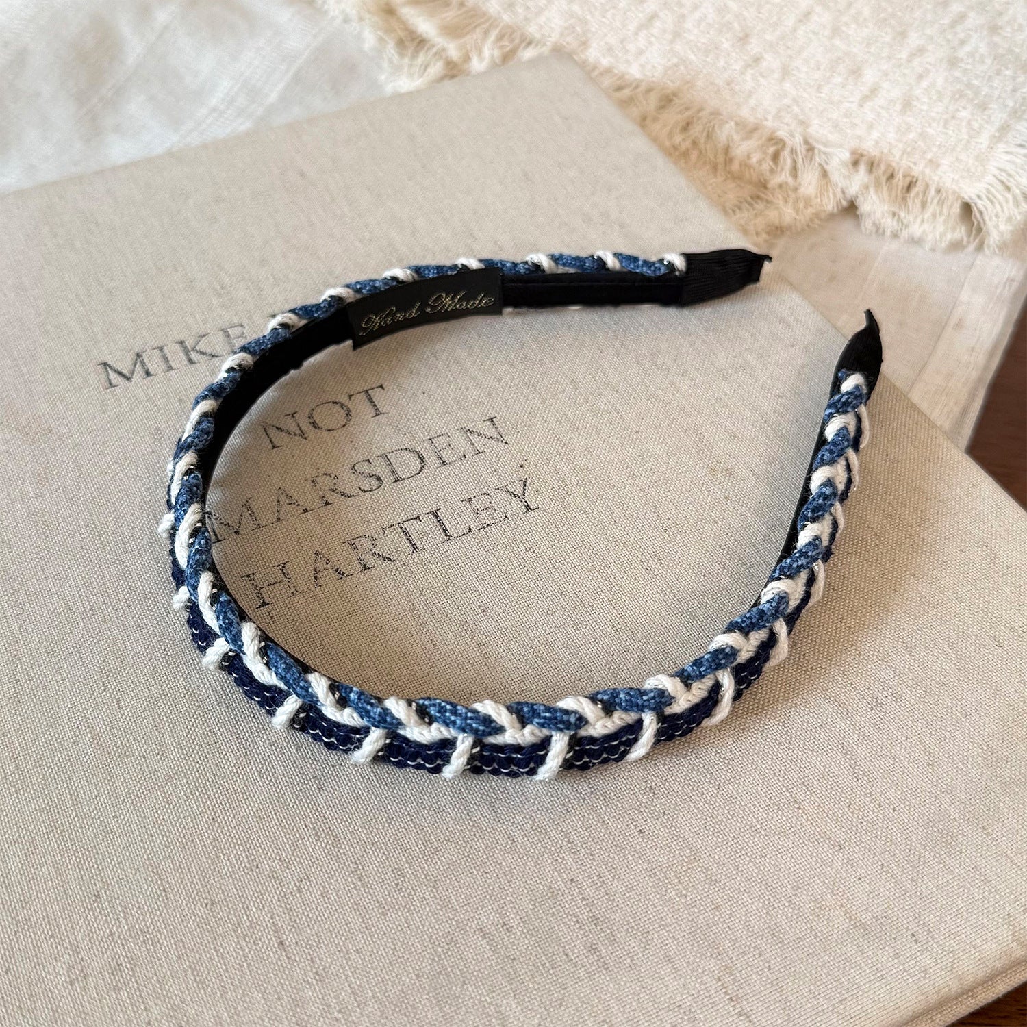 Cowboy Style Splicing Hair Band For Women In Blue, Made Of Wool Yarn, Perfect For Summer