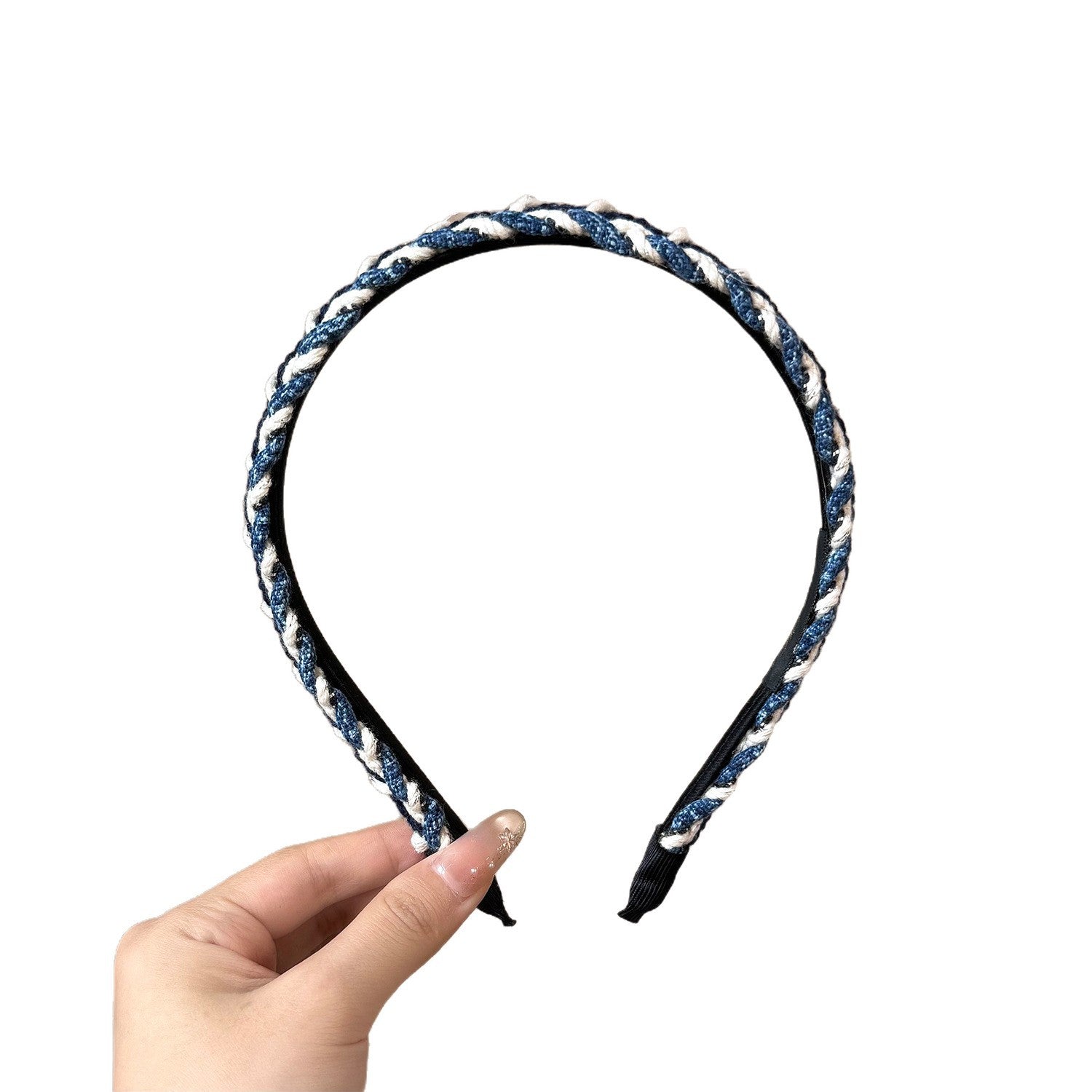 Cowboy Style Splicing Hair Band For Women In Blue, Made Of Wool Yarn, Perfect For Summer