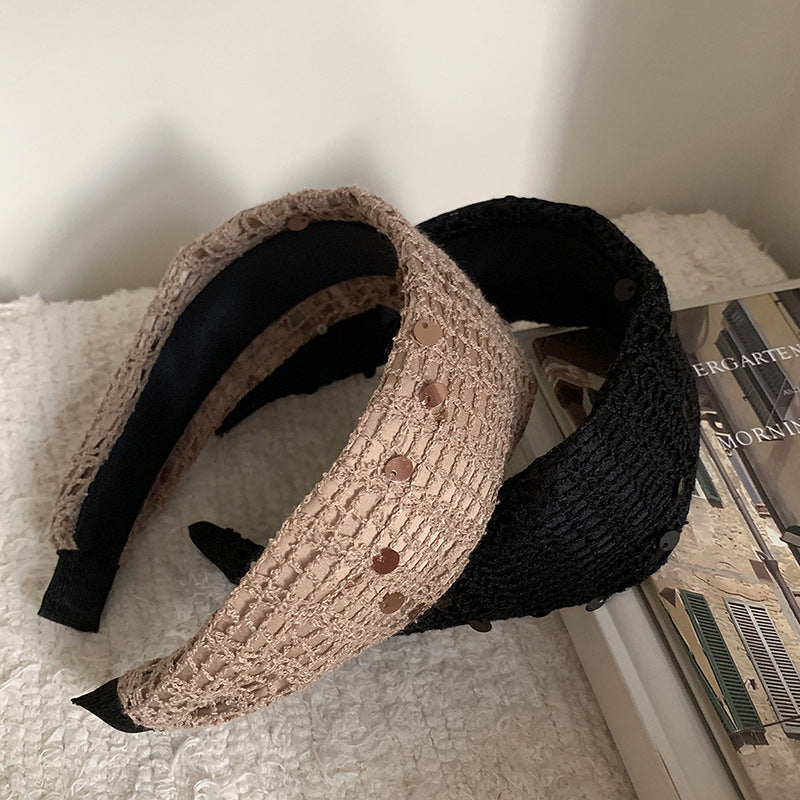 French Style Jewelry Headband For Women With Mixed Materials Featuring Coffer Color And Sequins Embellishment