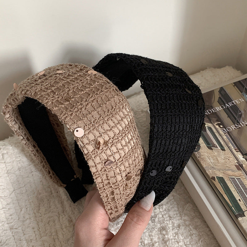 French Style Jewelry Headband For Women With Mixed Materials Featuring Coffer Color And Sequins Embellishment