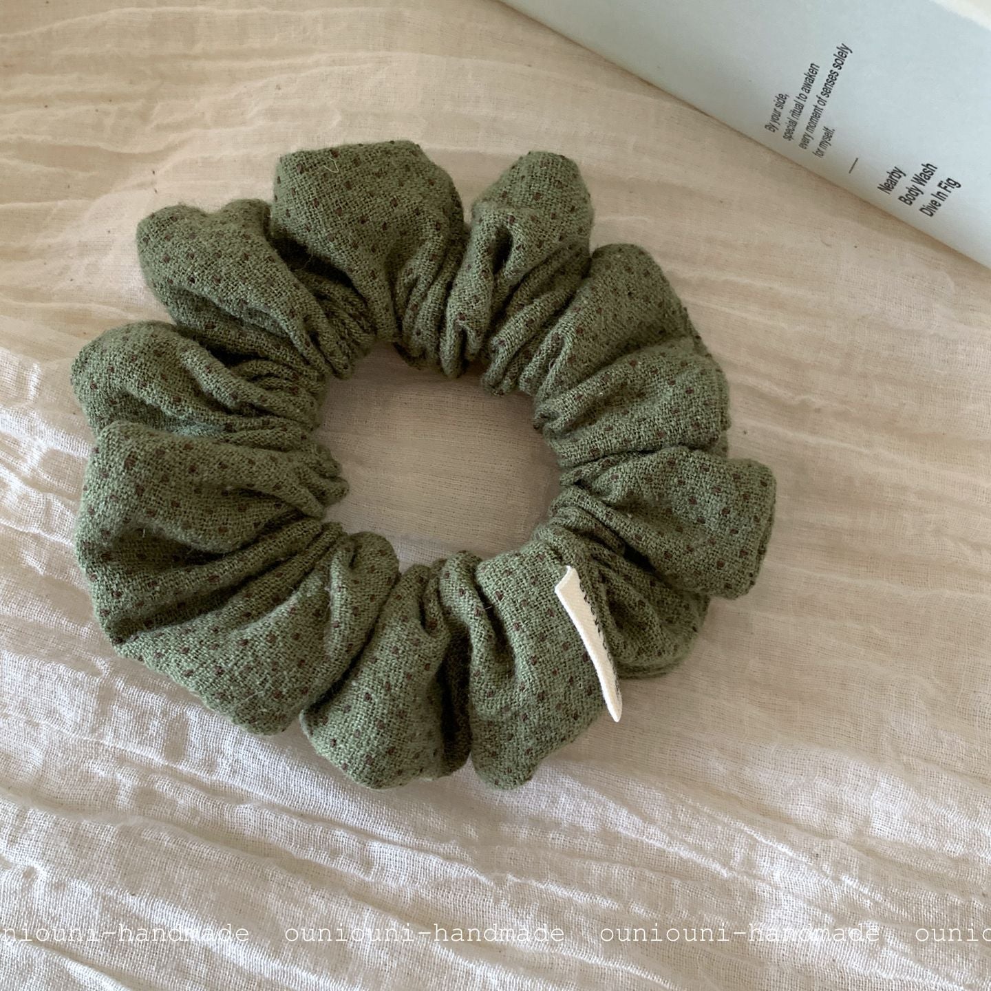 New Style Polka Dots Cotton Scrunchie Hairpin In Green For Autumn