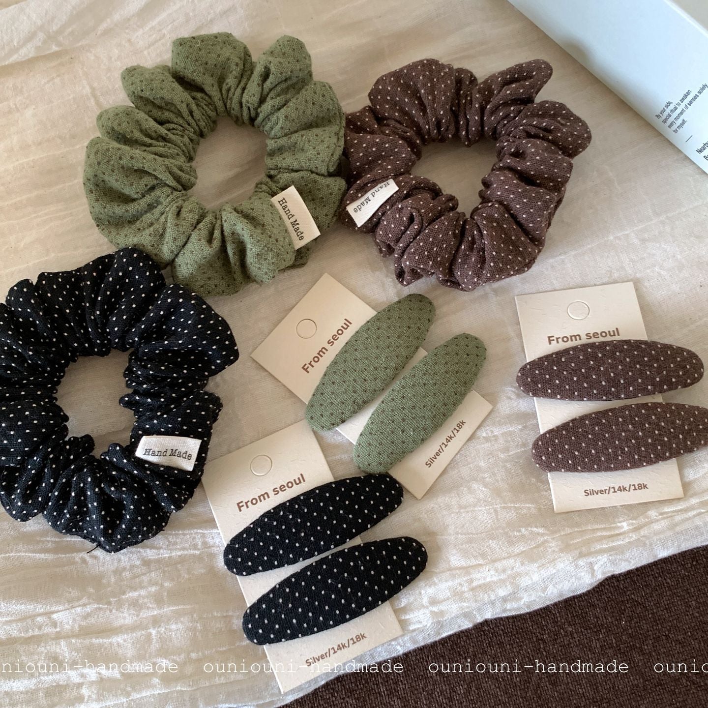 New Style Polka Dots Cotton Scrunchie Hairpin In Green For Autumn