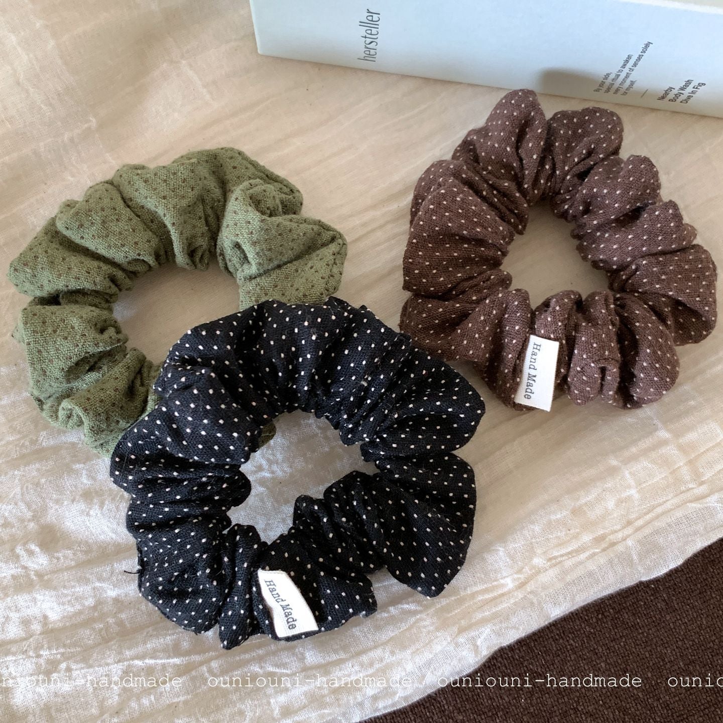 New Style Polka Dots Cotton Scrunchie Hairpin In Green For Autumn