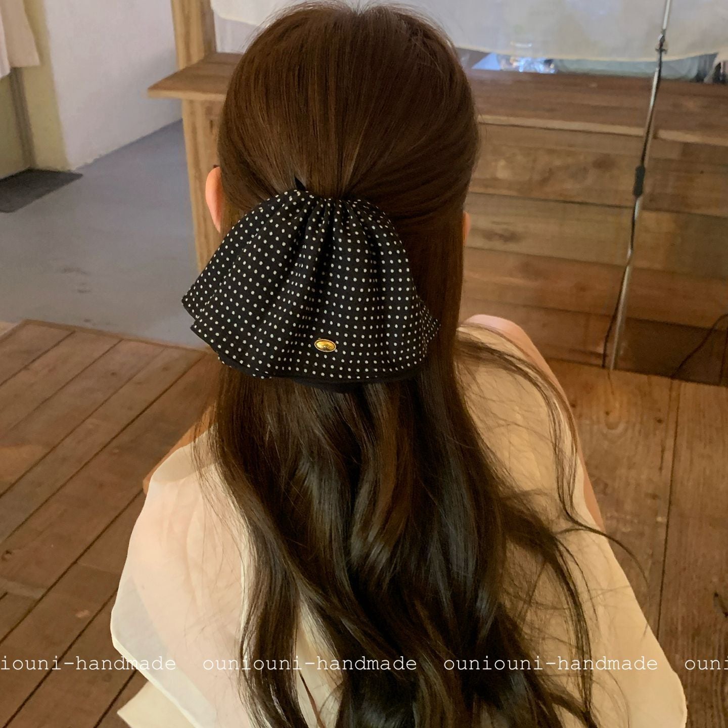 French Style Polka Dots Hair Claw In White Chiffon, Summer Hairpin Accessory