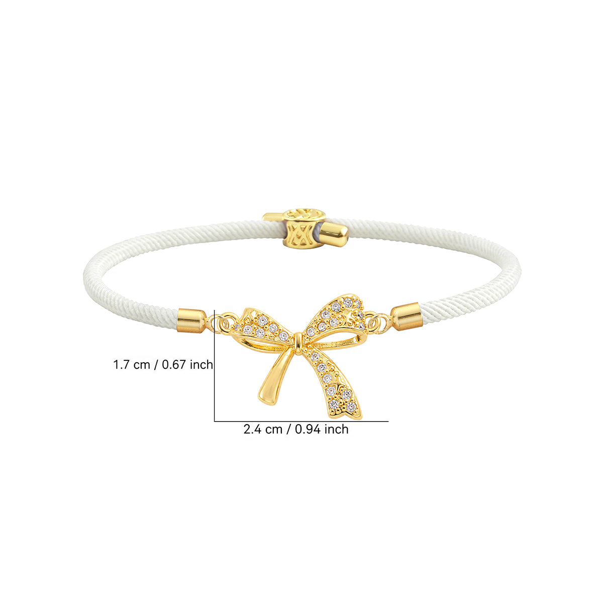 Elegant White Nylon Bow Tie Drawstring Bracelet For Women With Zircon Inlay And Cord String Chain