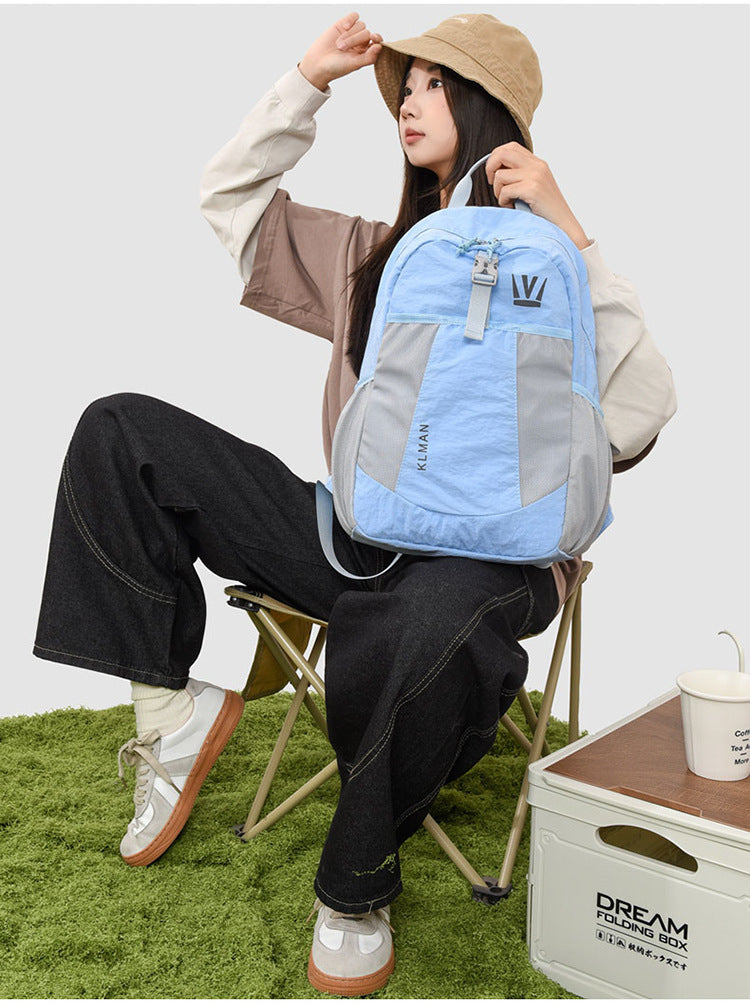 Color Block Women's Backpack In Oxford Cloth With Sewing Thread Detail, 14 Inch Outdoor Casual Bag For Summer